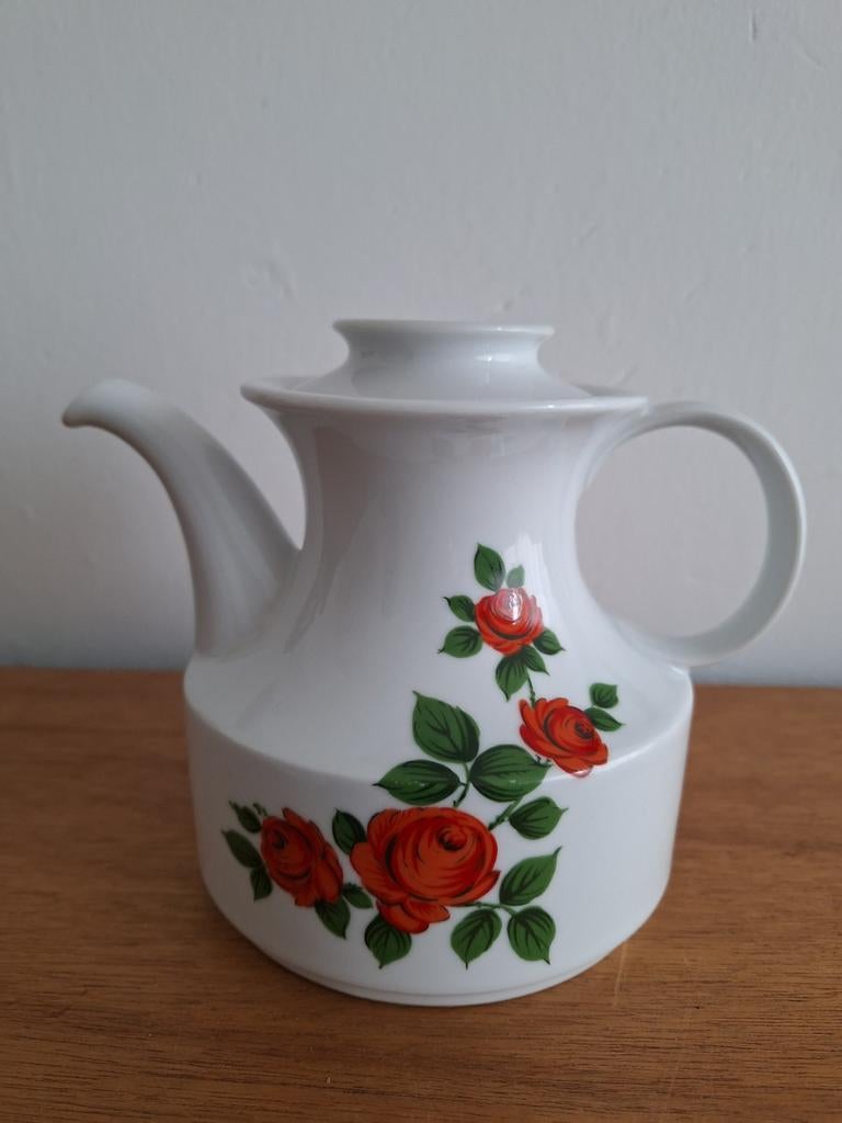 Wit porseleinen theepot met rode rozen!, Ophalen of Verzenden, Huis en Inrichting