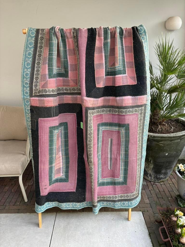 Vintage Kantha Quilt Deken Sari India, Ophalen of Verzenden
