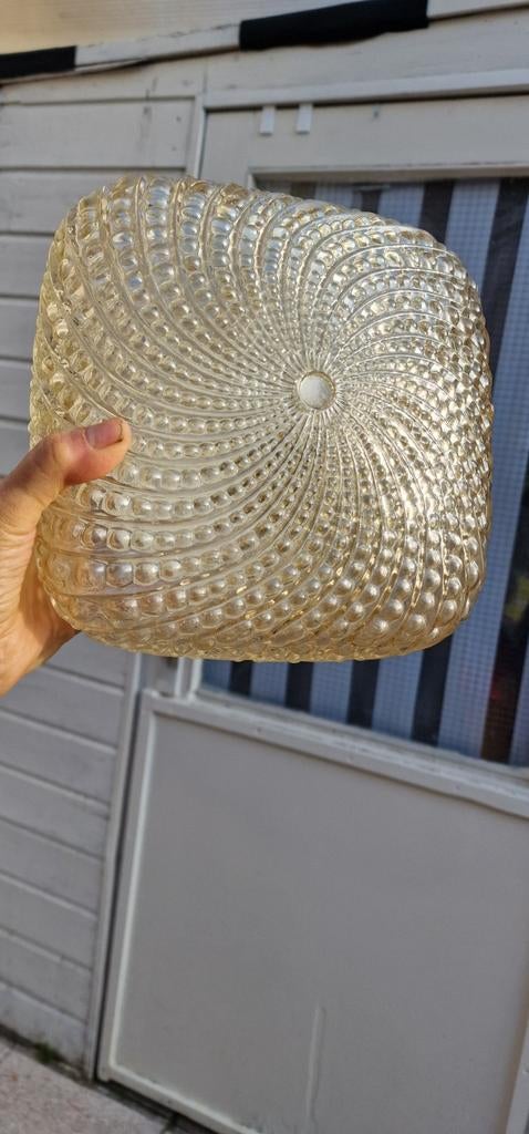 Vintage goud gele glazen noppen plafonnière, Ophalen of Verzenden