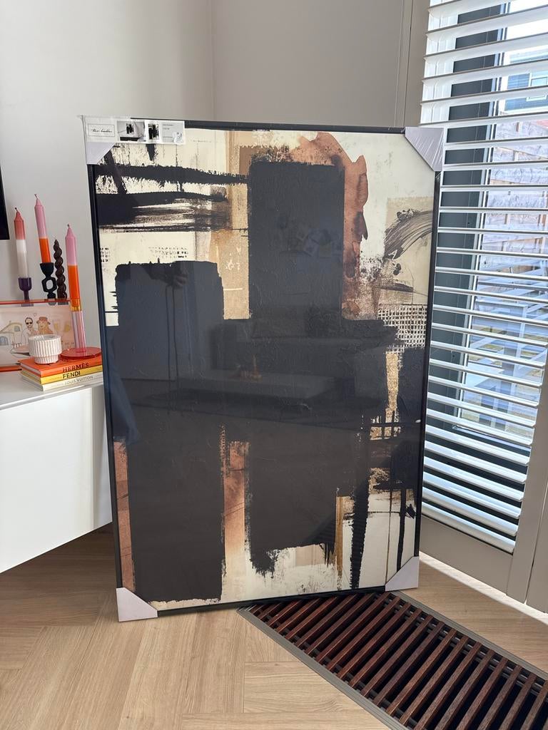 Ter Halle Schilderij 80x120 cm Canvas Zwart/Goud met Lijst, Ophalen