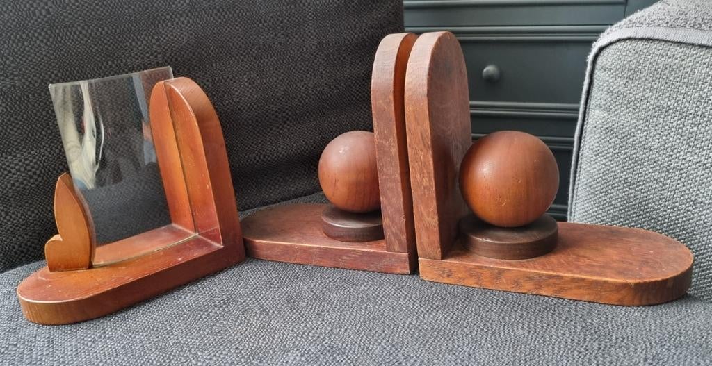 Vintage fotolijstje en boekensteuntjes, Antiek en Kunst, Curiosa en Brocante, Ophalen of Verzenden
