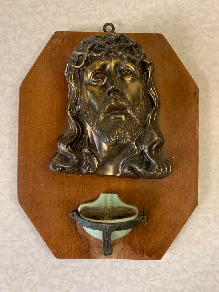 Antiek Wijwatervat Christus met Doornenkroon, Antiek en Kunst, Ophalen of Verzenden