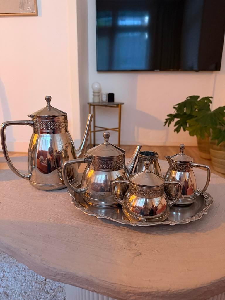 Vintage Verzilverde Koffie- & Theeset RIO Tiel, Ophalen of Verzenden, Zilver