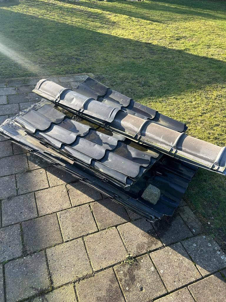 Dakpanplaten - Zwart, Doe-het-zelf en Verbouw, Dakpannen en Dakbedekking, Dakplaat of Dakpanplaat, Gebruikt, Zwart, Ophalen of Verzenden