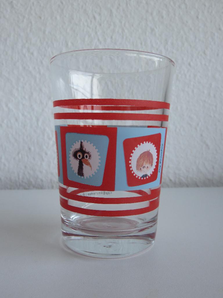 Pluk van de Petteflet Fiep Westendorp glas glaasje rood, Glas of Glazen, Gebruikt, Ophalen of Verzenden, Glas