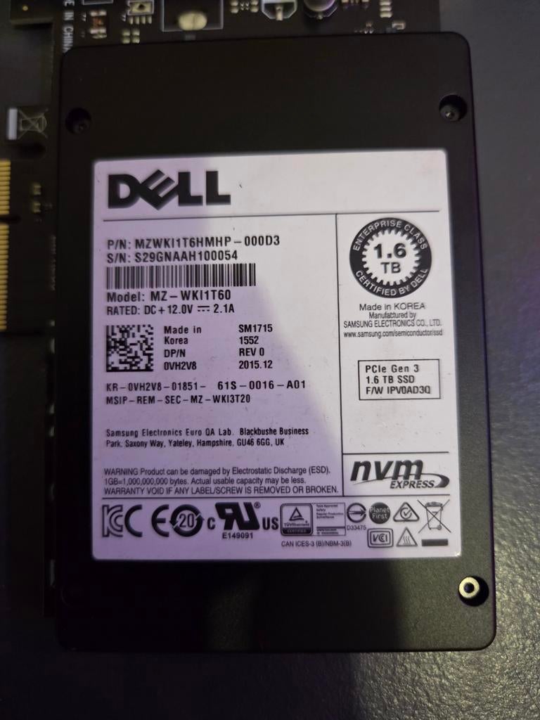 Dell 1.6TB NVME 100% health, Computers en Software, Harde schijven, Intern, Gebruikt, SSD, Ophalen of Verzenden
