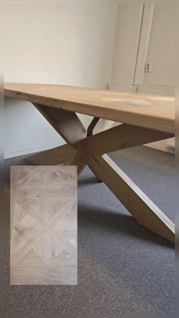 Massief eiken design tafel 200x100 Ingelegd kasteelvloerblad