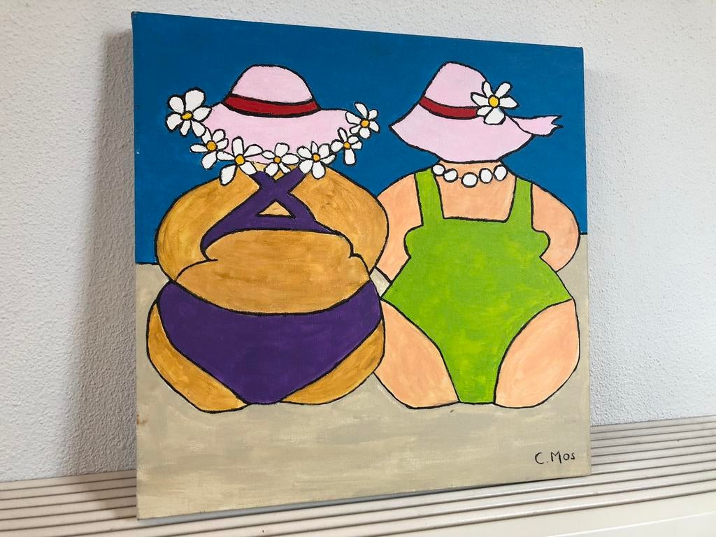 Kleurijk handgeschilderd schilderij, Antiek en Kunst, Ophalen of Verzenden