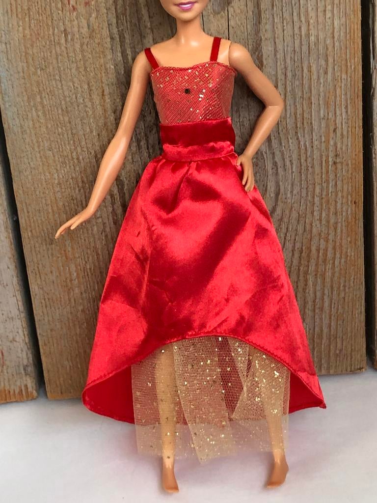 Barbie glanzend rood goud feestjurk gala, Ophalen of Verzenden, Zo goed als nieuw, Kleertjes