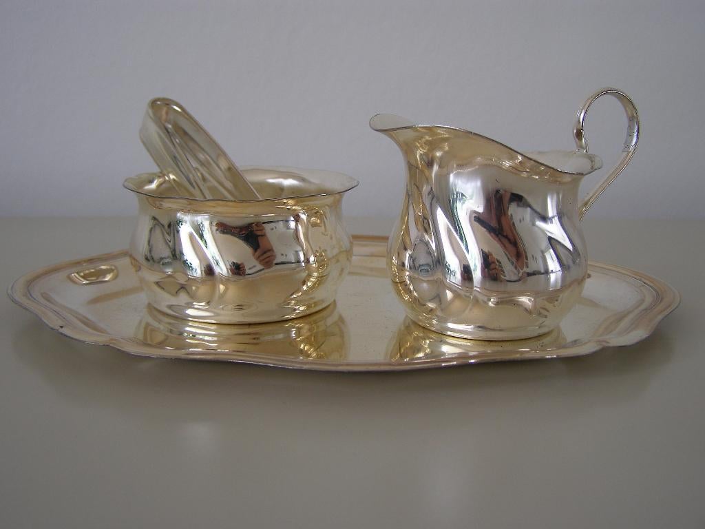 Roomstel met klontjestang, verzilverd, Antiek en Kunst, Antiek | Goud en Zilver, Ophalen of Verzenden