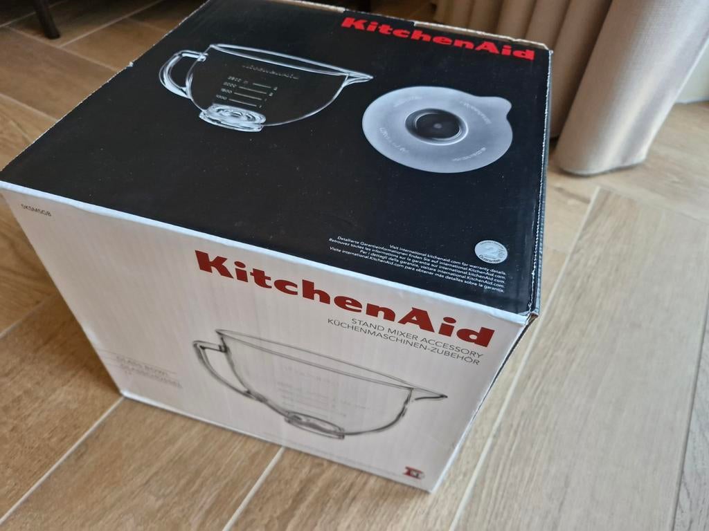KitchenAid glazen mengkom 4,8 L, nieuw in doos, Witgoed en Apparatuur, Keukenmixers, Ophalen, 4 liter of meer, Nieuw, 3 snelheden of meer