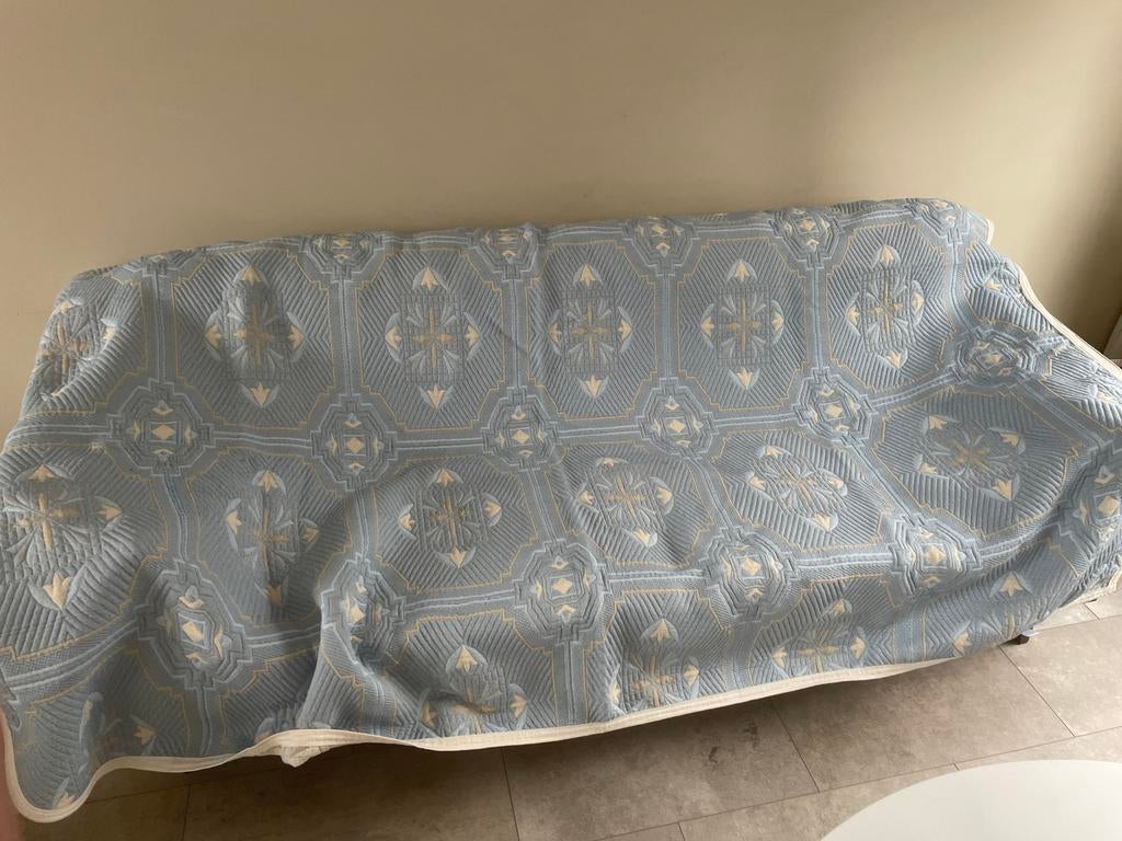 Tweezijdige sprei met blauw en beige motief, Ophalen of Verzenden, Zo goed als nieuw