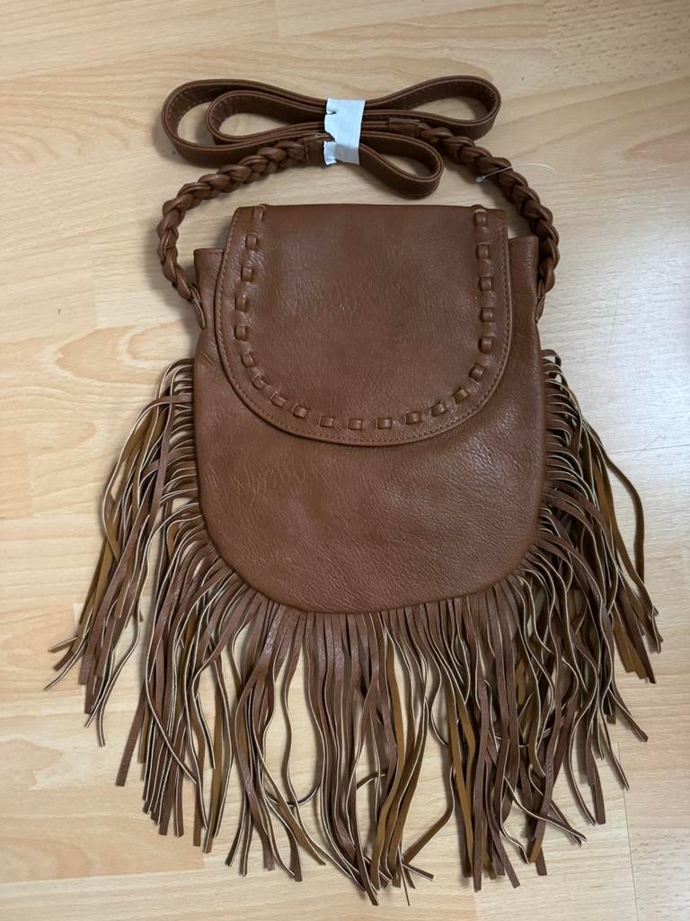 Tasje met franje nieuw, Ophalen of Verzenden, Nieuw, Bruin, Schoudertasje