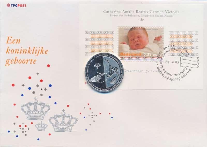 Nederland 2003 - geboorteset Prinses Amalia - munt + FDC, Ophalen of Verzenden, Na 1940, Gestempeld