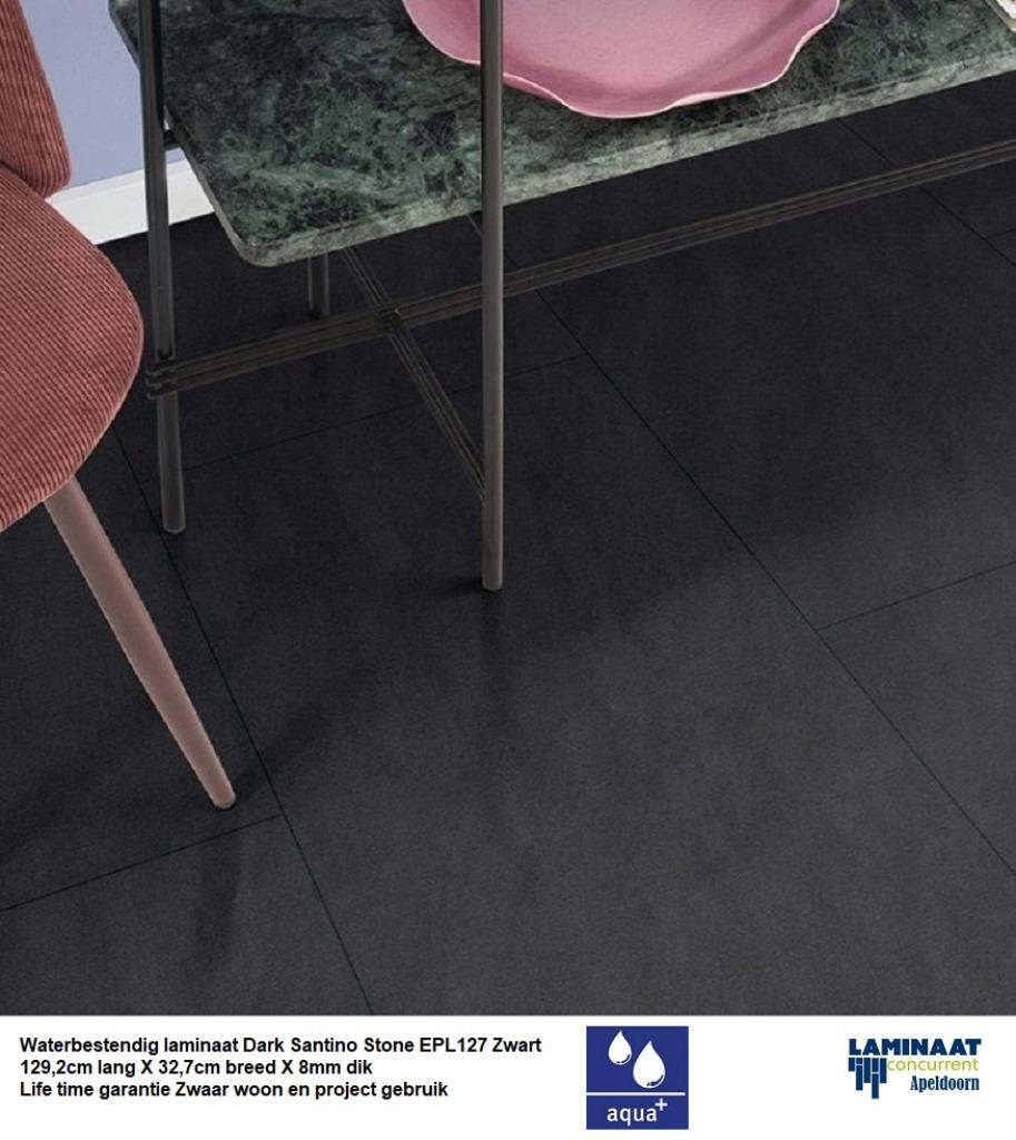 Waterbestendige Tegel Laminaat Dark Santino Zwart €17,95m2, 75 m² of meer, Zwart, Nieuw, Waterbestendig tegel laminaat zwart