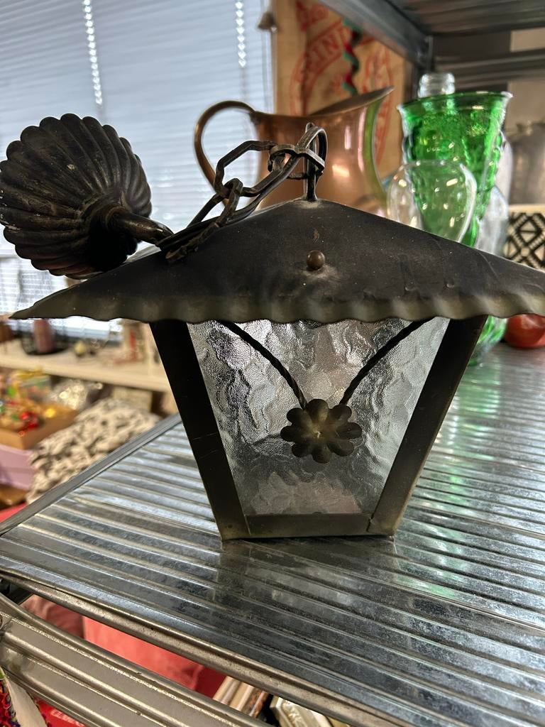 Vintage Metalen en Glazen Lamp, Ophalen of Verzenden, Gebruikt, Metaal, Minder dan 100 cm