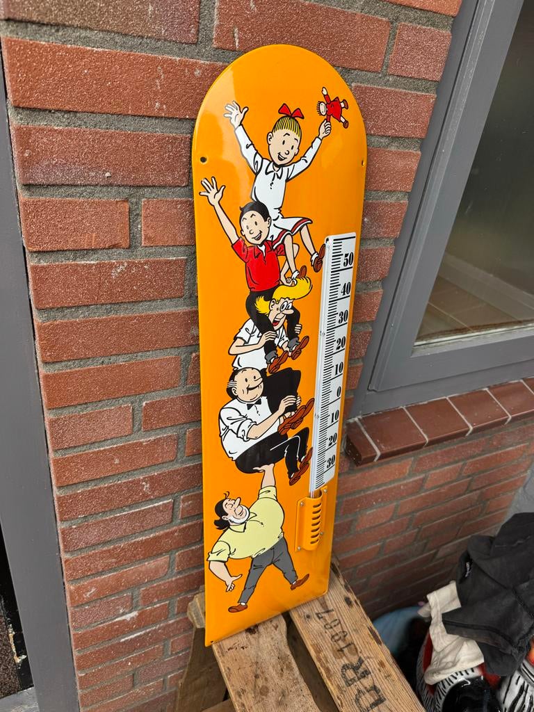 Emaille reclame thermometer Suske en Wiske, Reclamebord, Gebruikt, ., Ophalen of Verzenden