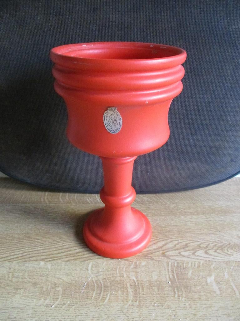 Modica oranje bloempot Gouda vintage retro aardewerk voet, Ophalen of Verzenden