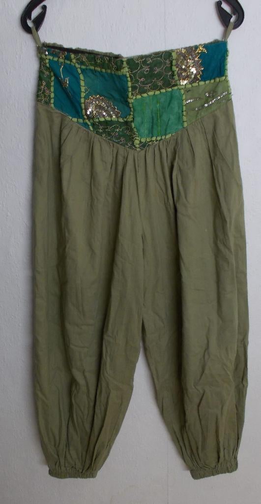 Ibiza/hippie/India bewerkte groene broek! M, Kleding | Dames, Maat 38/40 (M), Ophalen of Verzenden, Zo goed als nieuw, Lang