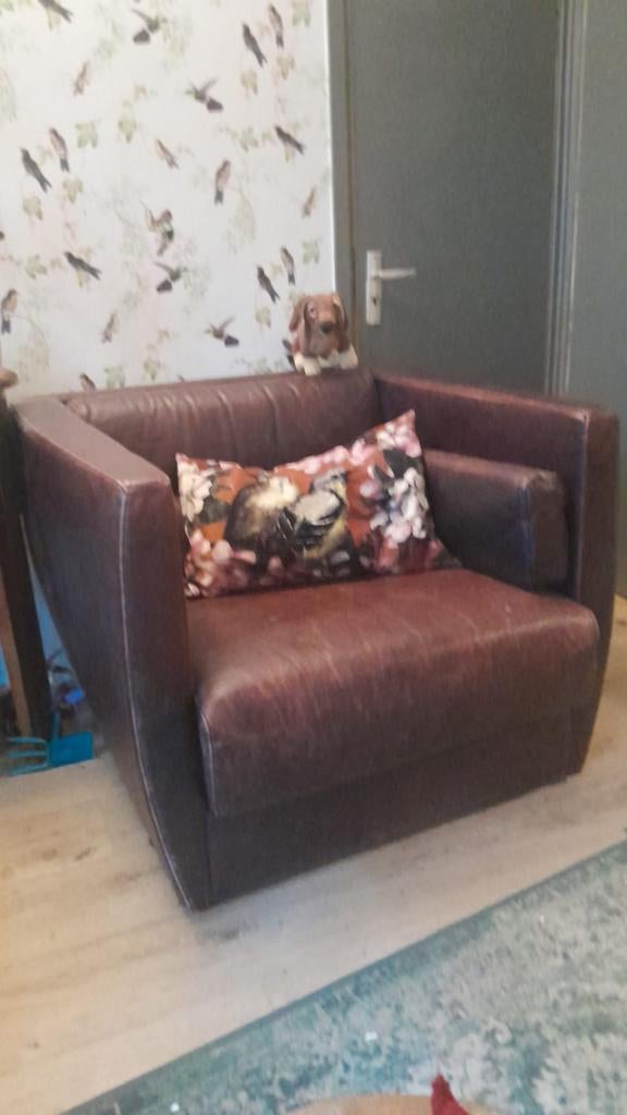 Roche Bobois Leren Fauteuil - Retro Design, Ophalen, Gebruikt, Leer, Retro