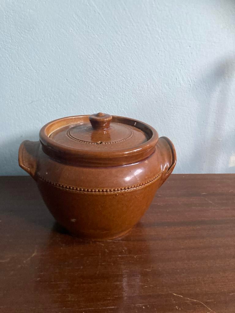Vintage aardewerken stoofpot met deksel, Antiek en Kunst, Ophalen of Verzenden