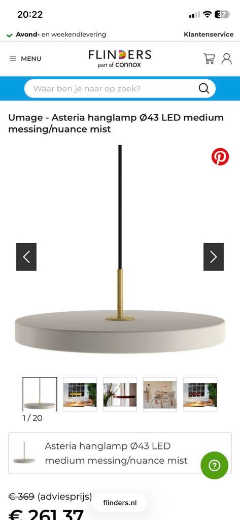 Asteria hanglamp, Huis en Inrichting, Ophalen of Verzenden, Zo goed als nieuw, Minder dan 50 cm