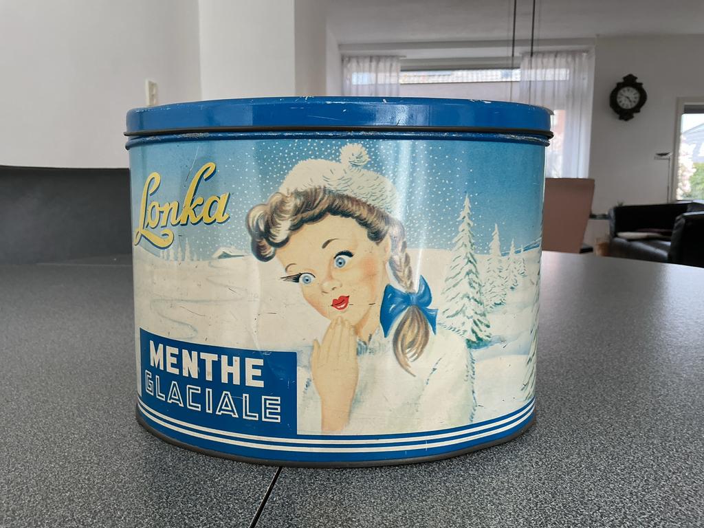 Vintage Lonka Menthe Glaciale snoepblik jaren '50, Ophalen of Verzenden, Gebruikt, Overige, Overige merken