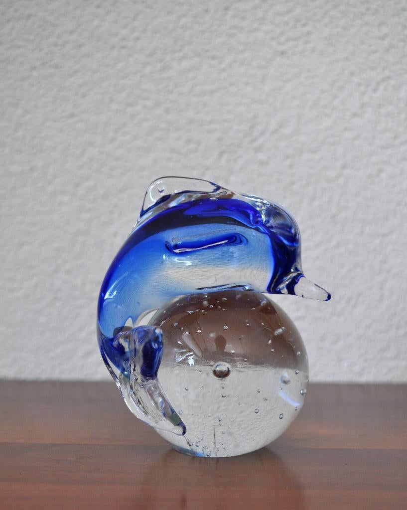 Vintage Presse Papier Glas Dolfijn 11 cm, Ophalen of Verzenden