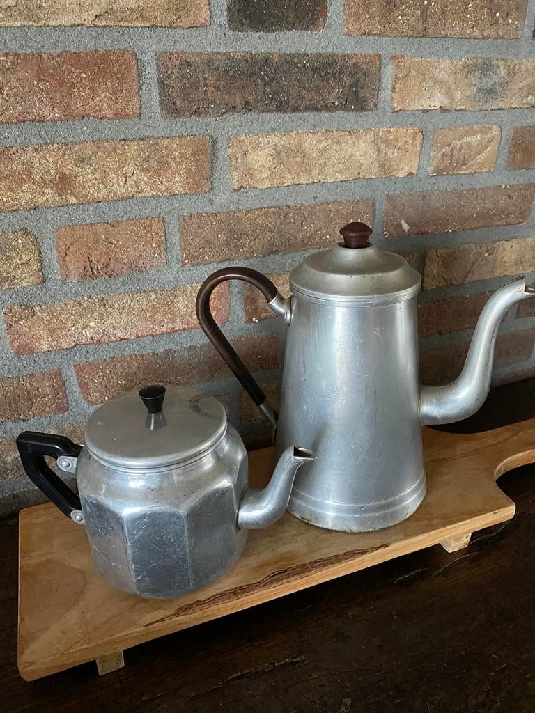 Vintage set thee en koffiepot van aluminium, Ophalen of Verzenden