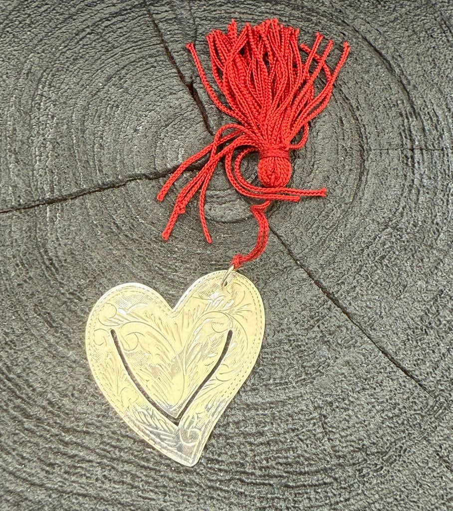 Vintage Zilveren Boekenlegger Hart met Gravures, Verzenden, Gebruikt, Overige onderwerpen