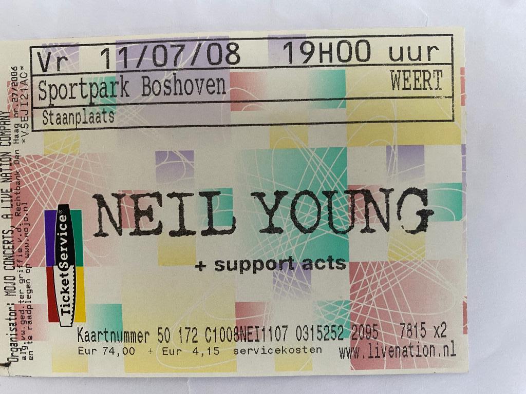 Oud concert kaartje.  Neil Young, Verzenden, Gebruikt