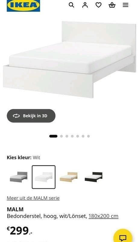 Ikea Malm bed 180x200 cm met lattenbodems - z.g.a.n., Huis en Inrichting, Slaapkamer | Bedden, Wit, Tweepersoons, Ophalen of Verzenden