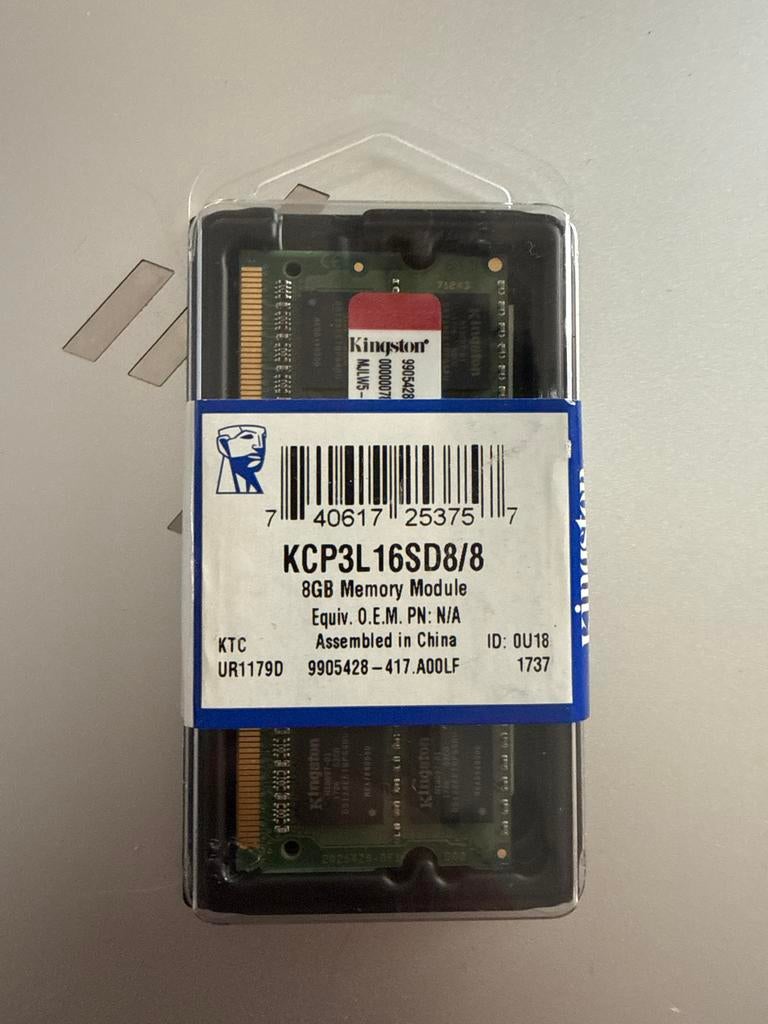 Kingston KCP3L16SD8/8 8GB DDR3 RAM module, Computers en Software, RAM geheugen, 8 GB, Nieuw, DDR3, Ophalen of Verzenden