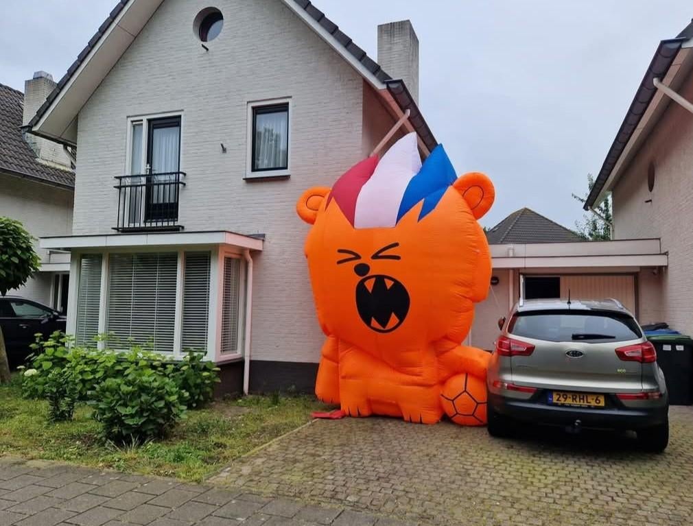 Opblaasbaar oranje welpje met blower, Ophalen of Verzenden