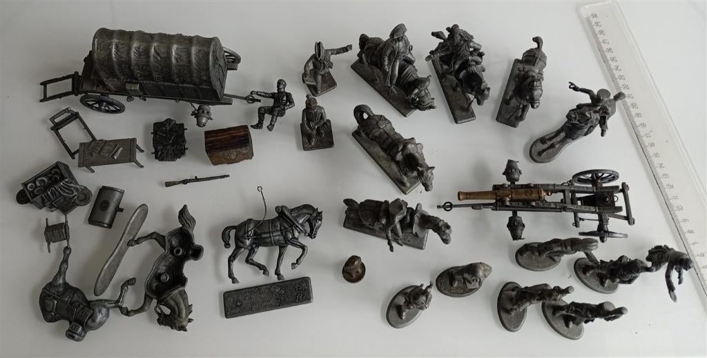 Grote partij metalen miniaturen soldaten paarden koets kanon, Ophalen of Verzenden