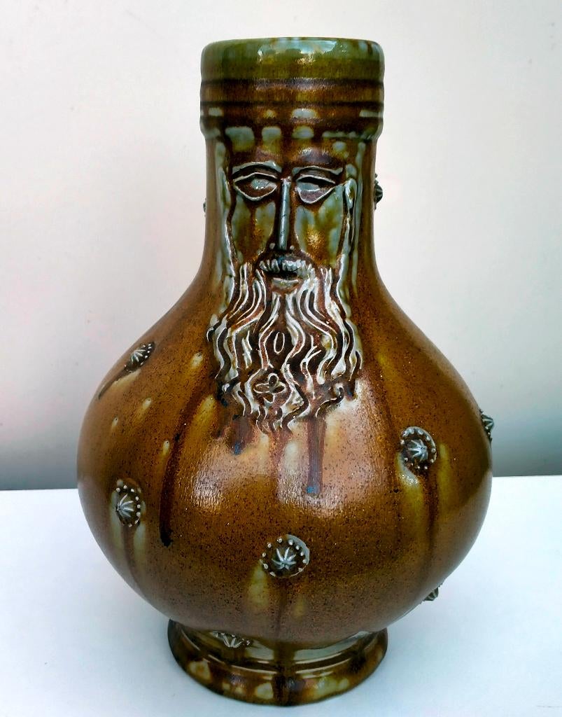 Antieke / Oude Duitse steengoed Baardman Kruik / Fles, Antiek en Kunst, Ophalen of Verzenden