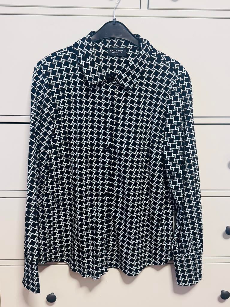 Lady Day zwart witte blouse maat XXL travelstof, Verzenden, Nieuw, Maat 46/48 (XL) of groter, Zwart