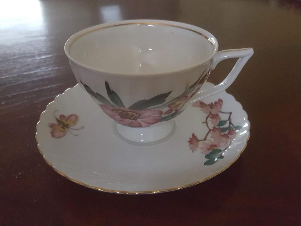 Kop en schotel met kersenbloesem, Edel Porzellan, Ophalen, Zo goed als nieuw, Overige stijlen, Kop(pen) en/of Schotel(s)