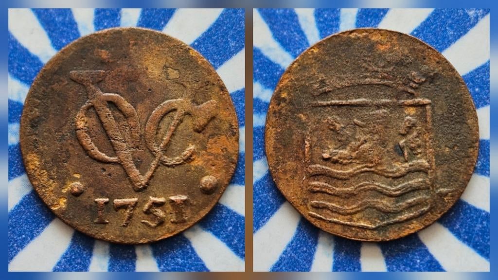 Schaarse oude munt VOC duit Zeeland 1751, Postzegels en Munten, Munten | Nederland, Ophalen of Verzenden, Vóór koninkrijk, Overige waardes
