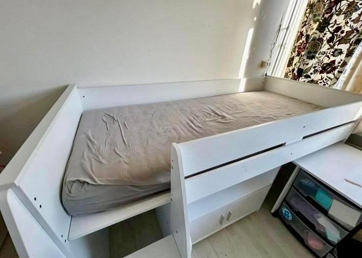 Hoogslaper met bureau en opbergruimte - Wit, Ophalen, Gebruikt, Hoogslaper