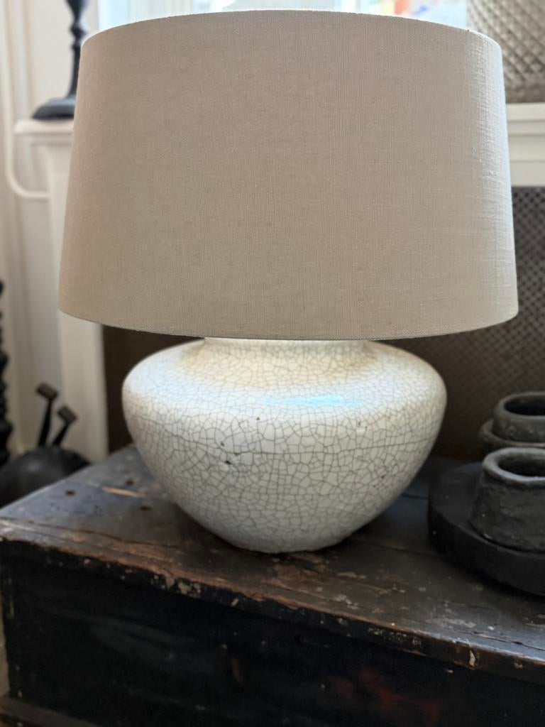 Lamp met linnen kap, Huis en Inrichting, Lampen | Tafellampen, Ophalen, Zo goed als nieuw, 50 tot 75 cm