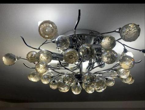 Moderne Plafondlamp met Kristallen Bollen, Ophalen, Zo goed als nieuw, Glas