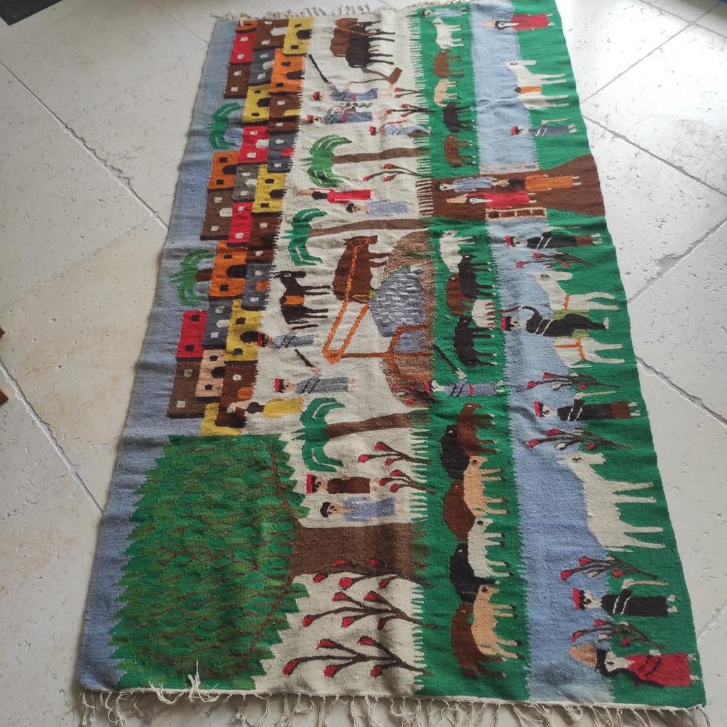 Kleurrijk Egyptisch wandkleed,  dubbelzijdig handgeweven., Ophalen of Verzenden, Zo goed als nieuw, Rechthoekig, 200 cm of meer