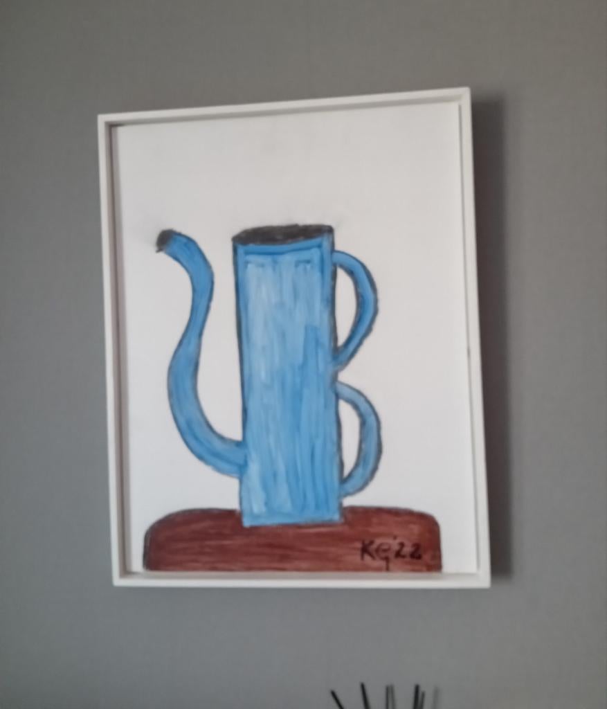 Klaas Gubbels Blauwe koffiepot schilderij, Ophalen of Verzenden
