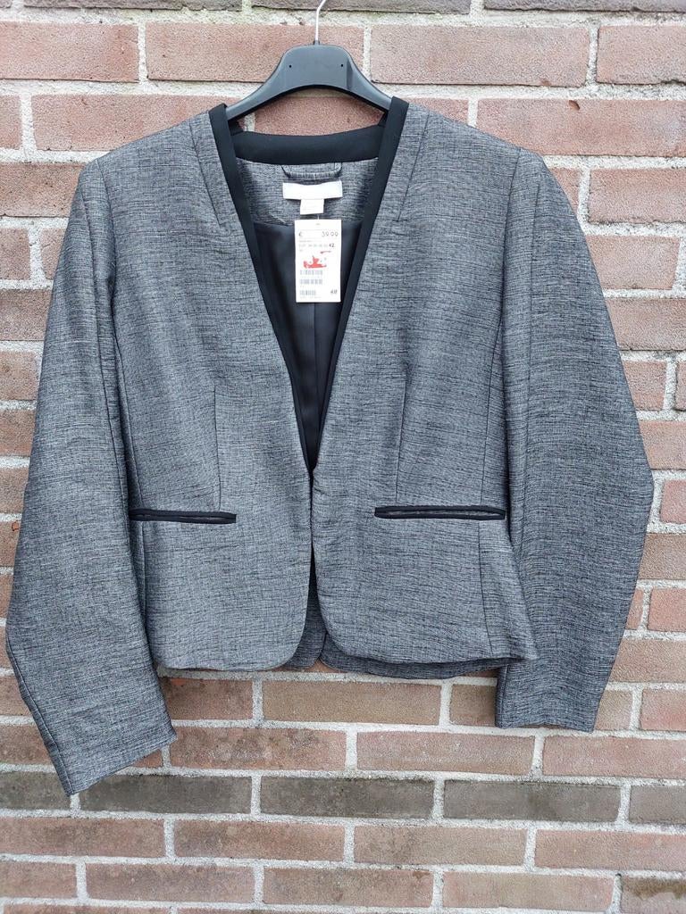Grijs gemêleerd jasje blazer colbert H&M maat 42, Ophalen of Verzenden, Nieuw, Maat 42/44 (L), Grijs