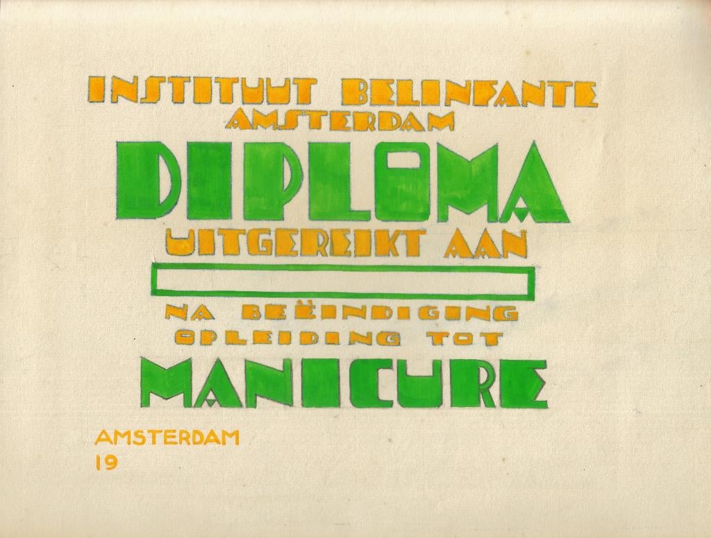 Dirk Koning ontwerp "Diploma Manicure" Instituut Belinfante, Ophalen