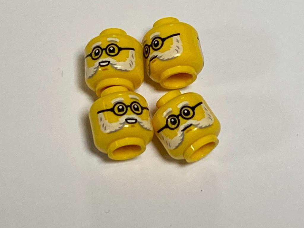 Partij Lego 4x nieuwe geel hoofd zwarte bril en witte baard