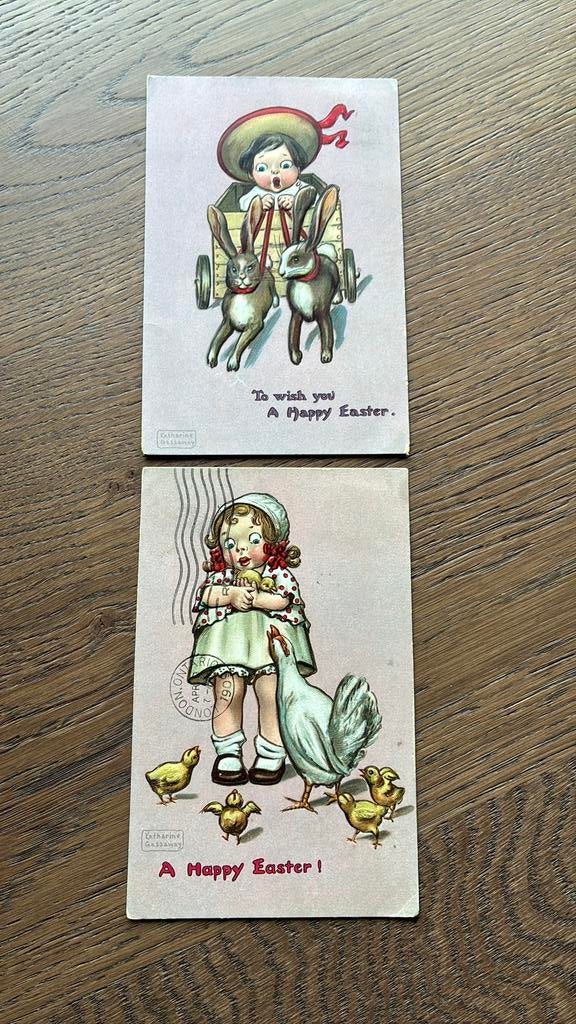 Vrolijk Pasen, reliefkaarten,1909.Kinderen,hazen,kuikens, Ophalen of Verzenden, Voor 1920, Kinderen