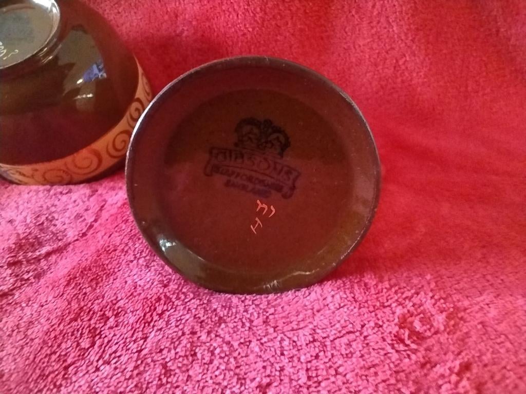 Gele en blauwe bloemen op bruin keramiek set, Antiek en Kunst, Antiek | Keramiek en Aardewerk, Ophalen of Verzenden