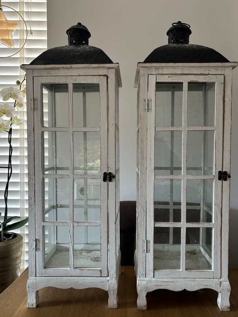 Witte lantaarns, Huis en Inrichting, Woonaccessoires | Kandelaars en Kaarsen, Ophalen, Gebruikt, Wit, 75 cm of meer